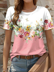 Floral Print Round Neck Short Sleeve T-Shirt