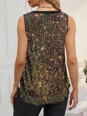 Sequin Print V-neck Sleeveless Tank Tops