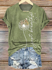 Dandelion Print Round Neck Short Sleeve T-Shirt