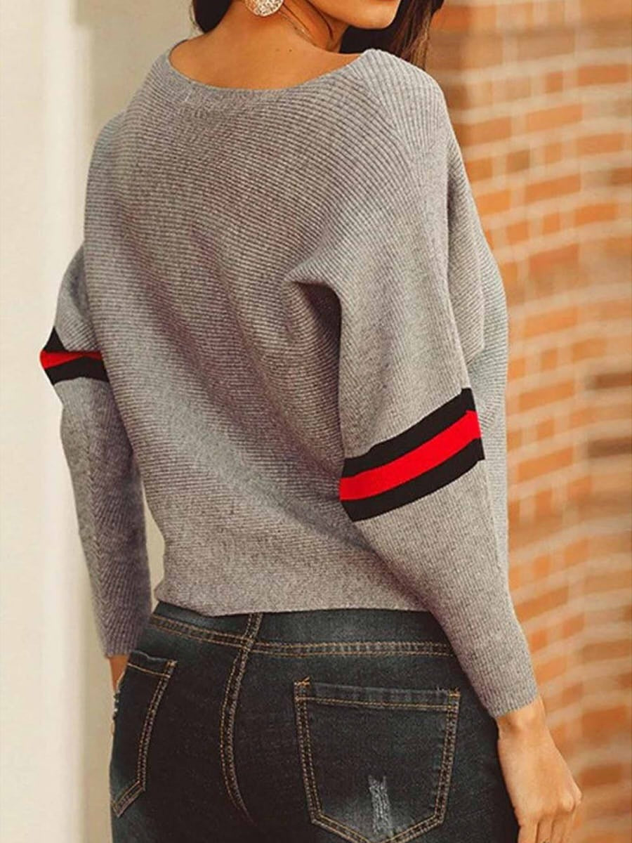 Chic Boston Red Striped Round Neck Long Sleeve Casual Sweater