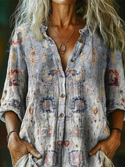 Vintage V-neck Long Sleeve Tops