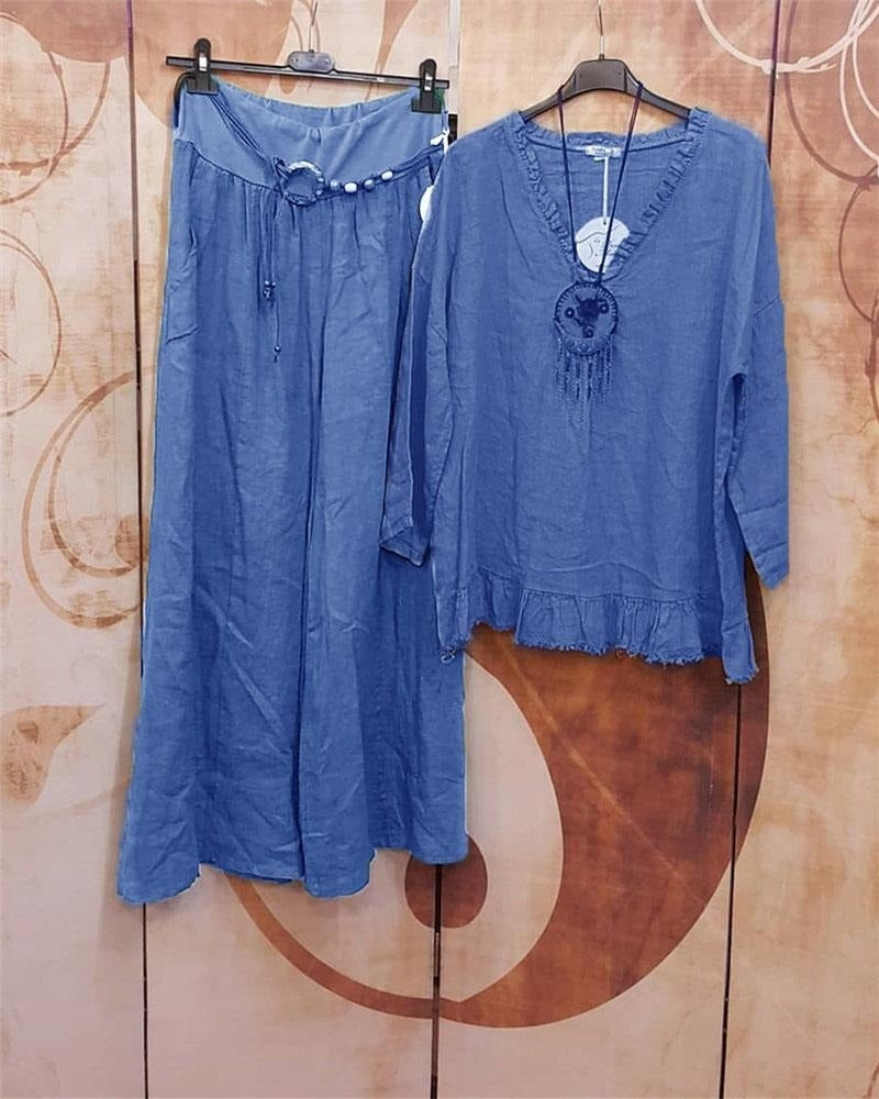 Solid V Neck Long Sleeve Casual Two Piece Sets