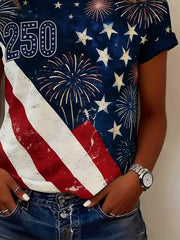 Women Independence Day (Flag) Short Sleeve Tee T-shirt Crew Neck Printing Casual Graphic Tee Summer Top