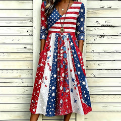 Women's Independence Day Lace Floral Casual V-Neck Midi Dress