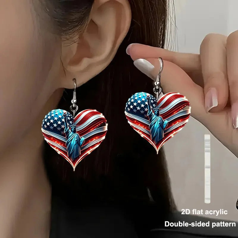 American Flag Shaped Acrylic Dangle Earrings