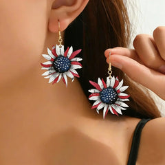 American Flag Sunflower Acrylic Dangle Earrings