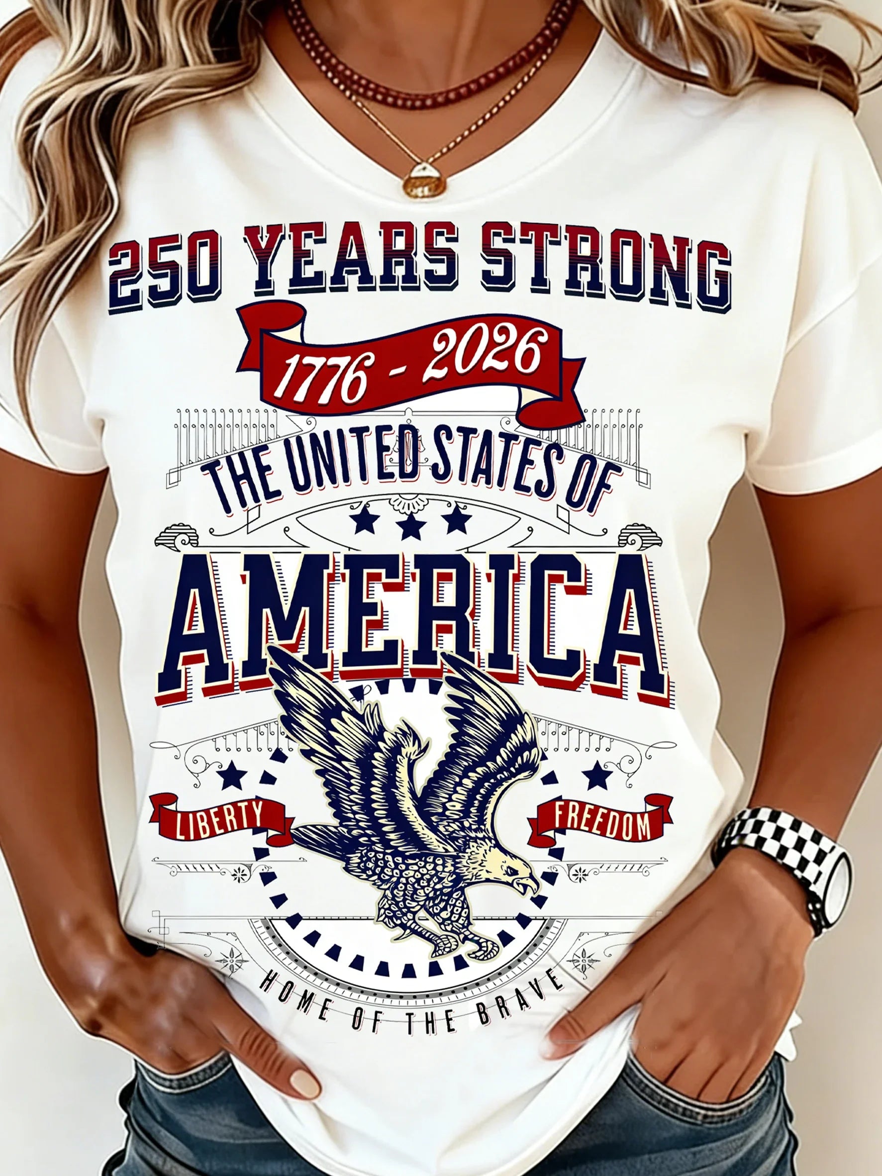 Vintage America 250 Years Patriotic Crew Neck Short Sleeve T-Shirt