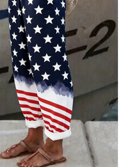 American Flag Print Linen Blend Loose Straight Pants