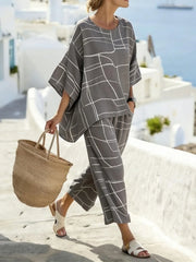 American Flag Print Linen-Blend Two-Piece Summer Set