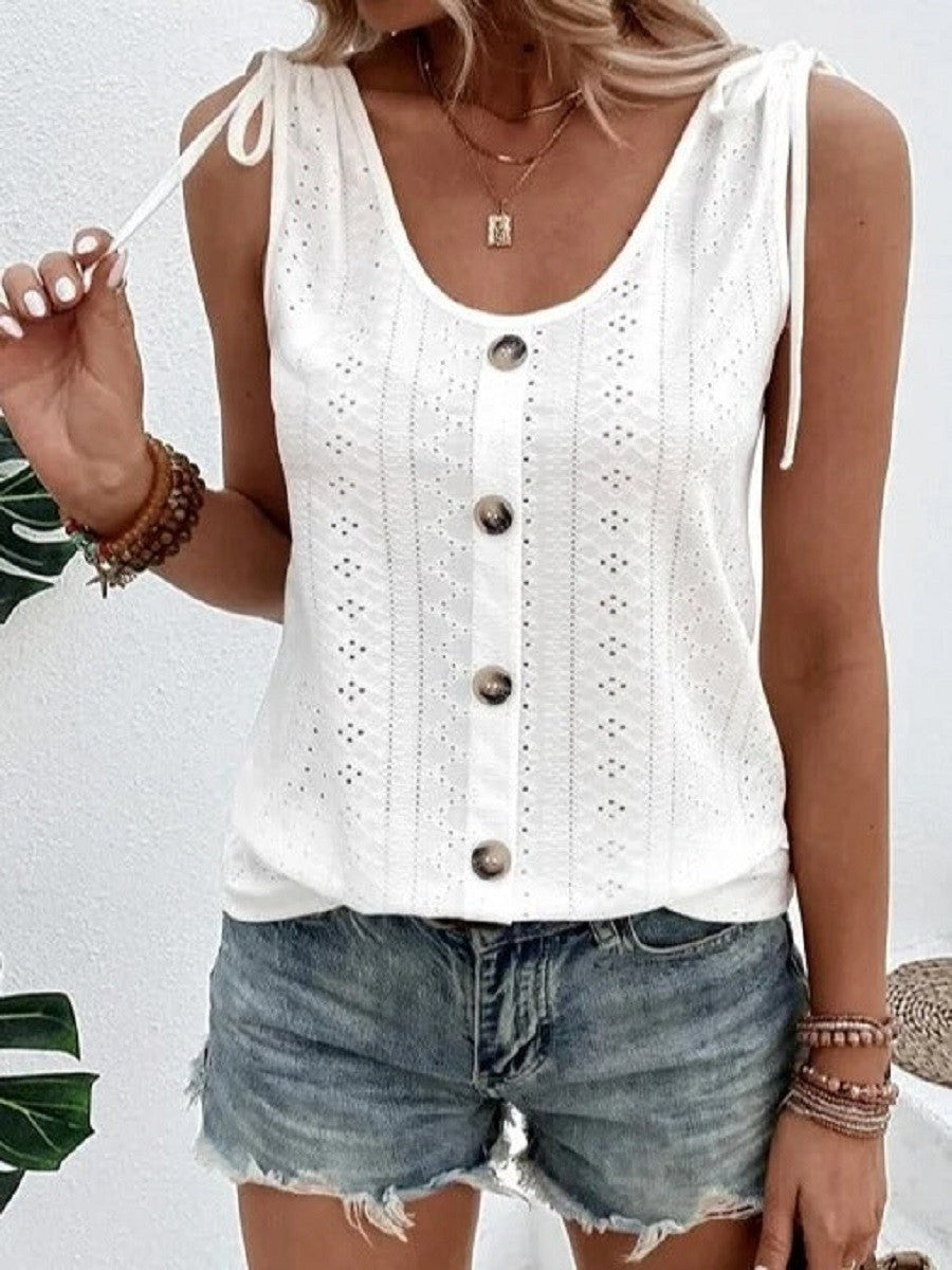 Casual Loose Round Neck Plain Sleeveless Tank Top