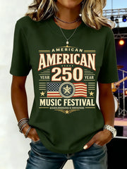 Women American 250 Music Festival 3D Print Crew Neck T-shirt