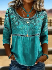 Women Crew Neck Half Sleeve Abstract Print Casual Blouse