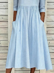 Women Striped Crew Neck Half Sleeve H-Line Maxi Dress