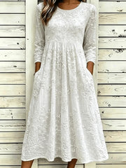 Women Crew Neck Half Sleeve 3D Floral Embroidery A-Line Maxi Summer Dress
