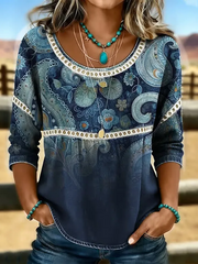 Women Crew Neck Half Sleeve Floral Print Casual Blouse