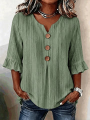 Women V Neck Half Sleeve Abstract Stripes Micro-Elastic Blouse