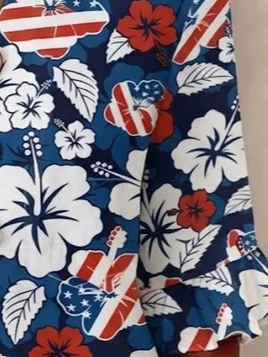 Women V Neck Half Sleeve Independence Day Floral Flag Micro-Elastic Blouse