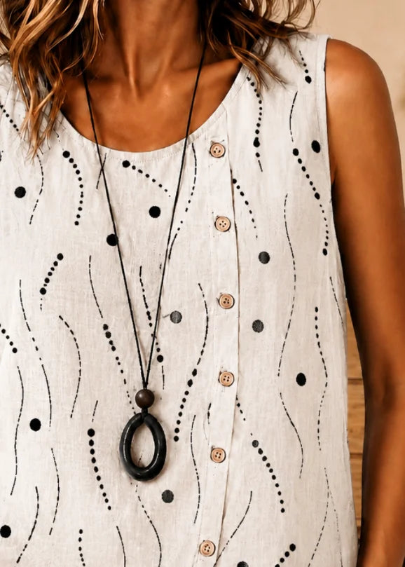 Casual Crew Neck Geometric Abstract Off White Graphic Sleeveless Tank Top