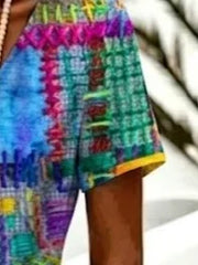 Women Abstract Graphic Summer Dress V Neck Short Sleeve A-Line Dress