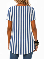 Vintage Striped Crew Neck Short Sleeve T-shirt