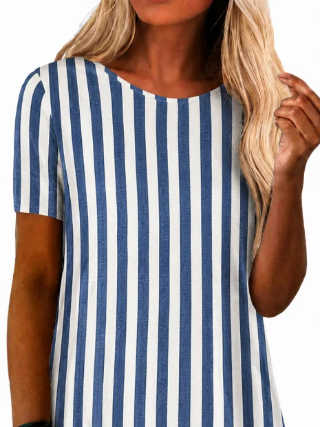 Vintage Striped Crew Neck Short Sleeve T-shirt