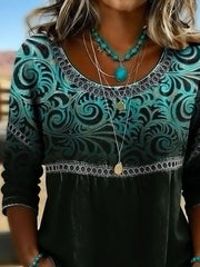 Crew Neck Half Sleeve Abstract Printing Regular Loose Blouse For Women