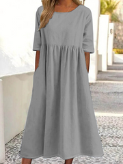 Women Plain Summer Dress Crew Neck Half Sleeve Shirt Dress A-Line Dress