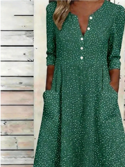 Women Abstract Polka Dots Summer Dress Half Open Collar Half Sleeve A-Line Dress