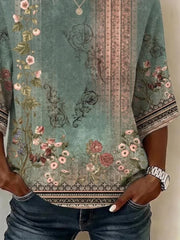 Crew Neck Half Sleeve Floral Printing Regular Fit Blouse For Women