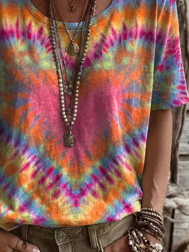 Casual Tie-Dye Pattern Crew Neck Short Sleeve T-shirt