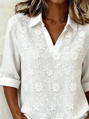 Shawl Collar Half Sleeve Floral Lightweight Loose Shirt For Women
