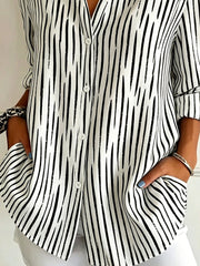 Shawl Collar Long Sleeve Abstract Graphic Regular Loose Shirt For Women