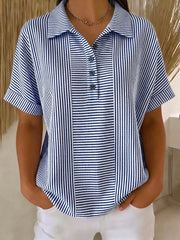 Vintage Striped Polo Collar Short Sleeve T-shirt