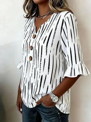 Women's V Neck Half Sleeve Striped Regular Regular Fit Blouse