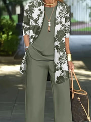 Women Floral Printing Matching Outfit Daily Long Sleeve Casual Spring/Fall Multi-Piece Set Matching Set