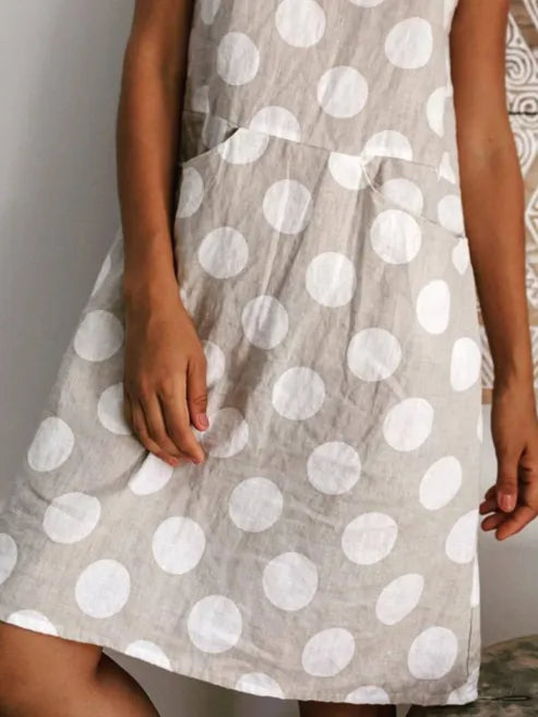 Women's Polka Dot Sleeveless Crew Neck Cotton Blend Casual Midi Dress