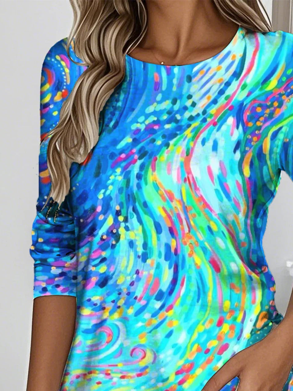 Colorful Gradient Print Long Sleeve Casual Tee