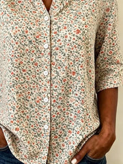 Women Half Sleeve Apricot Ditsy Floral Crew Neck Loose Casual Summer Top