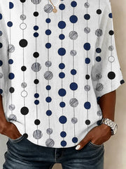 Crew Neck Half Sleeve Abstract Polka Dots Printing Regular Micro-Elasticity Loose Blouse For Women