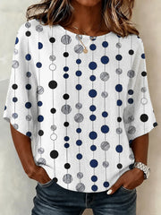 Crew Neck Half Sleeve Abstract Polka Dots Printing Regular Micro-Elasticity Loose Blouse For Women