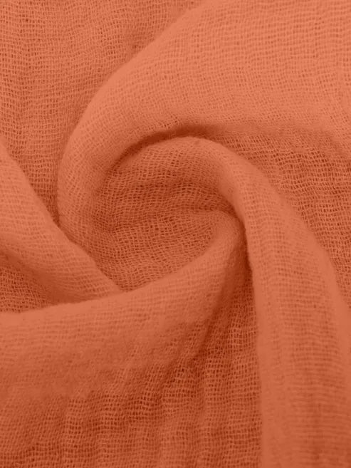 Orange Textured V-Neck Long Sleeve Top & Wide Leg Cropped Pants Two Piece Matching Linen Set For Women