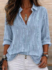 Blue Dot Abstract Shawl Collar Long Sleeve Shirt