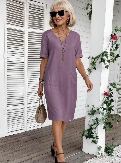 Cotton and Linen Summer V-neck Loose and Comfortable Holiday Dress
