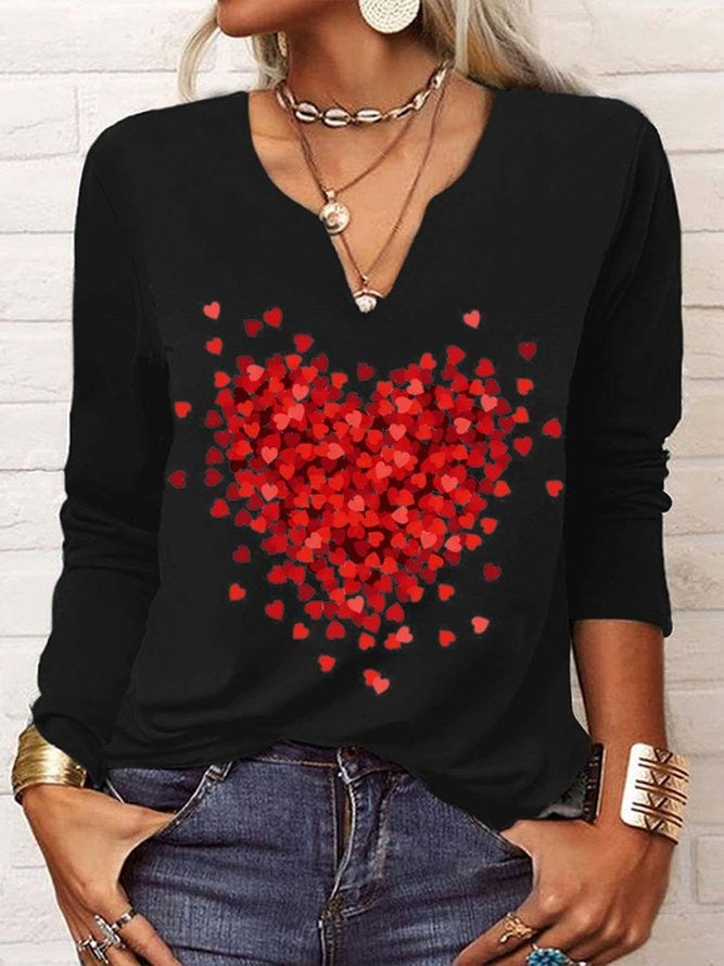 Casual V Neck Heart/Cordate Print Long Sleeves Sweatshirt