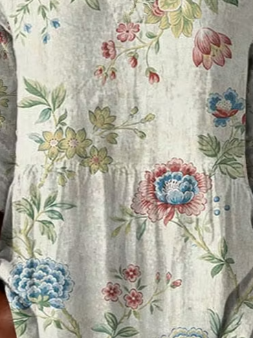 Vintage Floral V-Neck Three-Quarter Sleeve Peplum Tunic Top