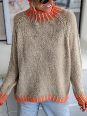 Gray High Neck Print Loose Sweater