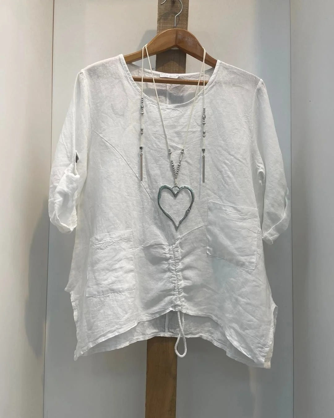 Plus Size White Round Neck Drawstring Short Sleeve T-Shirt