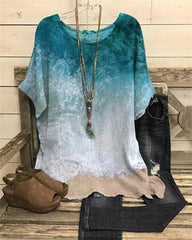 Beach Graphic Print Crew Neck Short Sleeve Blouse