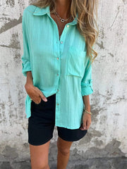 Summer Cotton Spandex Half Sleeve Lapel White T-Shirt
