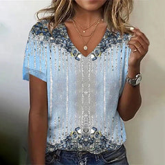 Vintage V-neck Gradient Short Sleeve T-Shirt
